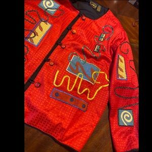 Allure Red Embroidered Abstract Blazer